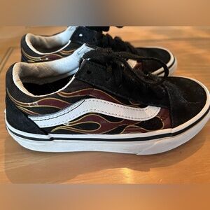 Vans Old Skool Metallic Flame Low Top Sne Lace up Black Shoes Kids 11.5